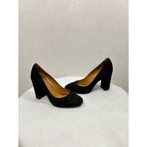 J.McLaughlin Mila Block Heel Pumps Womens 7.5 Black Suede Round Toe Leather Sole